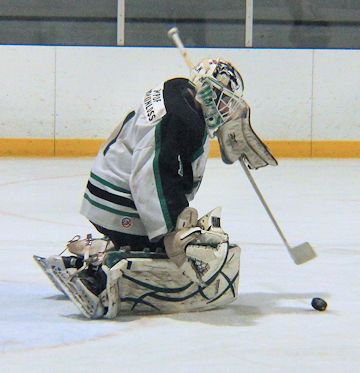 Wolves goalie Kurt Edwards make the save